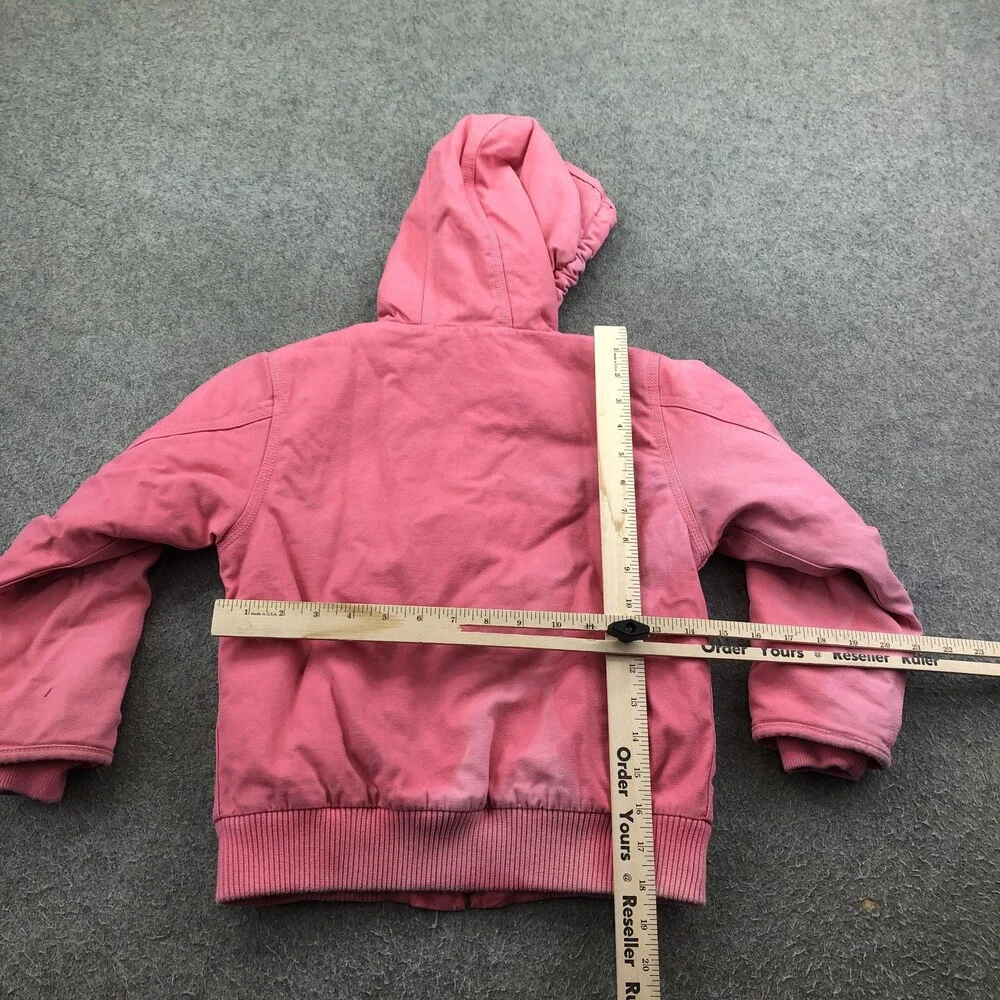 Carhartt Jacket Kids 5 Pink Hooded Canvas Bomber Sherpa Lined Winter Coat
